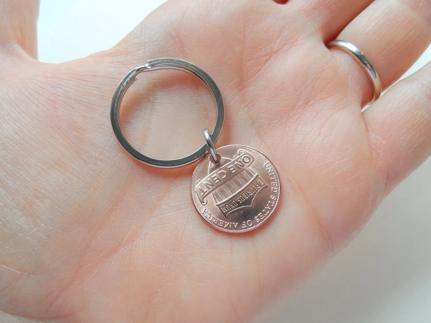 15 Year Anniversary Gift • Double Keychain Set 2010 Penny Keychains with Engraved Heart Around Year by Jewelry Everyday