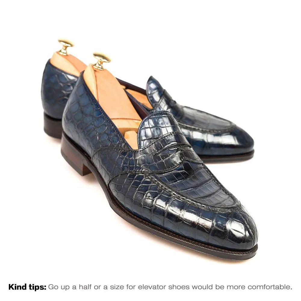 6 CM/2.36 Inches CMR CHAMARIPA Men's Handcrafted Navy Alligator Leather Penny Loafers