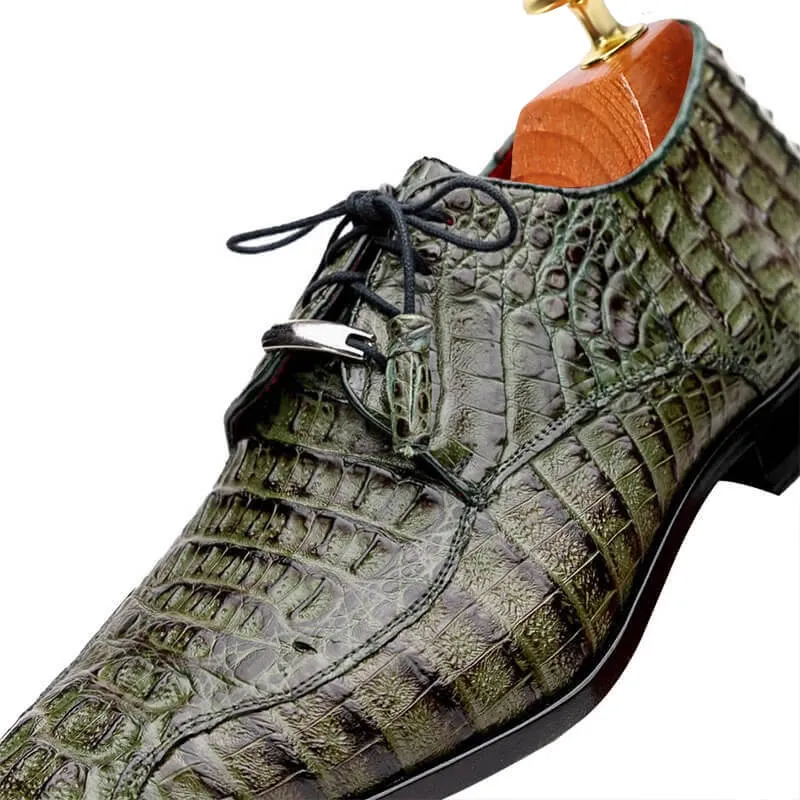7 CM/2.76 Inches CMR CHAMARIPA Men's Green Exotic Crocodile Leather Derby Shoes – Handcrafted