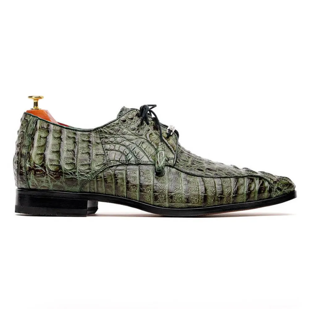 7 CM/2.76 Inches CMR CHAMARIPA Men's Green Exotic Crocodile Leather Derby Shoes – Handcrafted