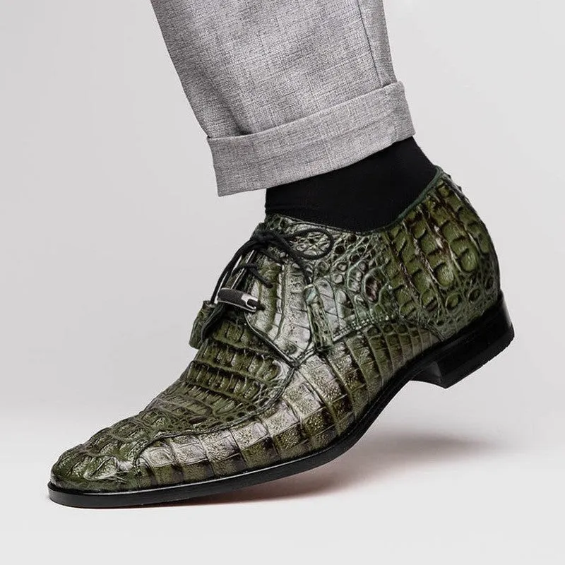 7 CM/2.76 Inches CMR CHAMARIPA Men's Green Exotic Crocodile Leather Derby Shoes – Handcrafted