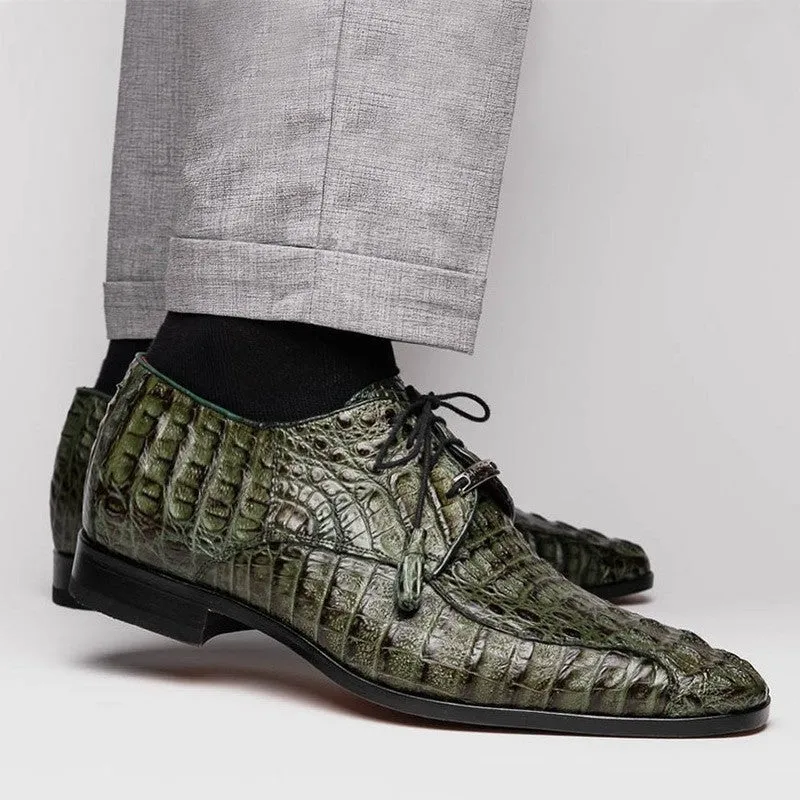 7 CM/2.76 Inches CMR CHAMARIPA Men's Green Exotic Crocodile Leather Derby Shoes – Handcrafted