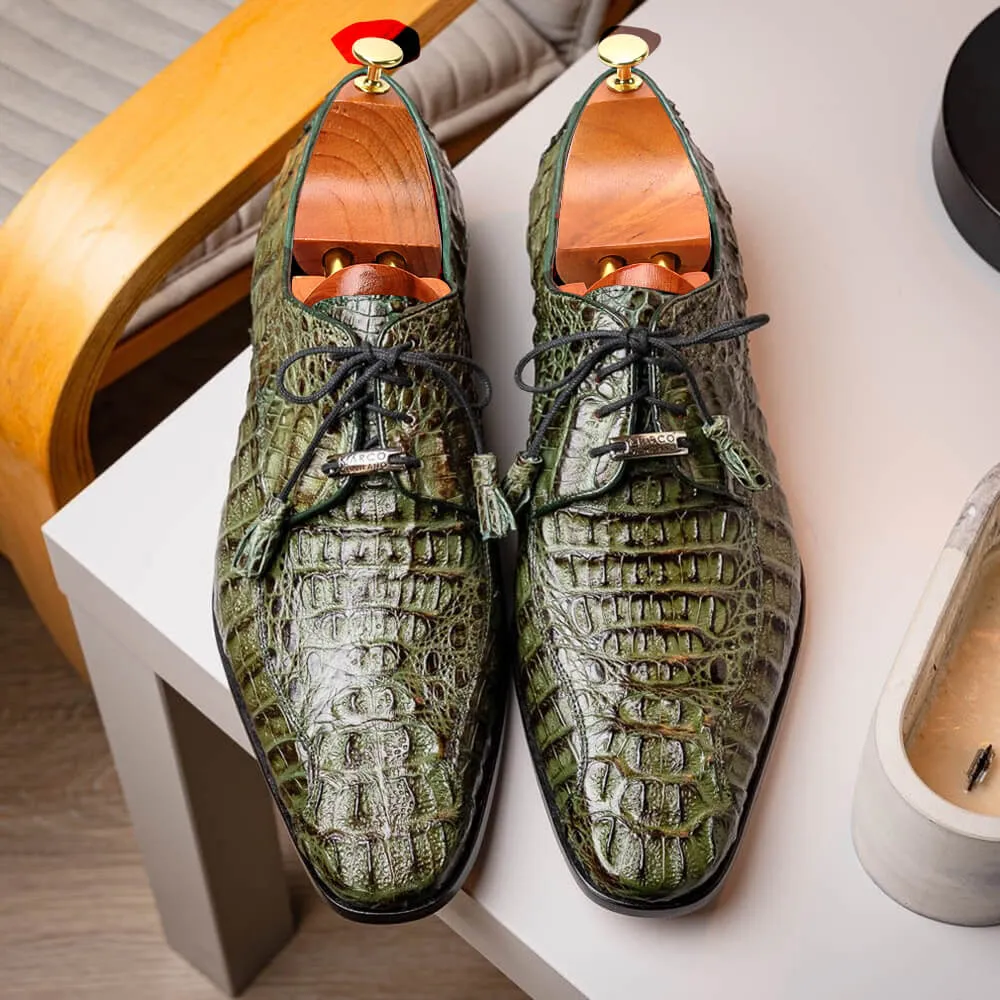 7 CM/2.76 Inches CMR CHAMARIPA Men's Green Exotic Crocodile Leather Derby Shoes – Handcrafted