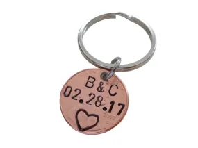 Anniversary Gift • Personalized Penny Keychain Stamped with Initials & Anniversary Date & Heart at Bottom