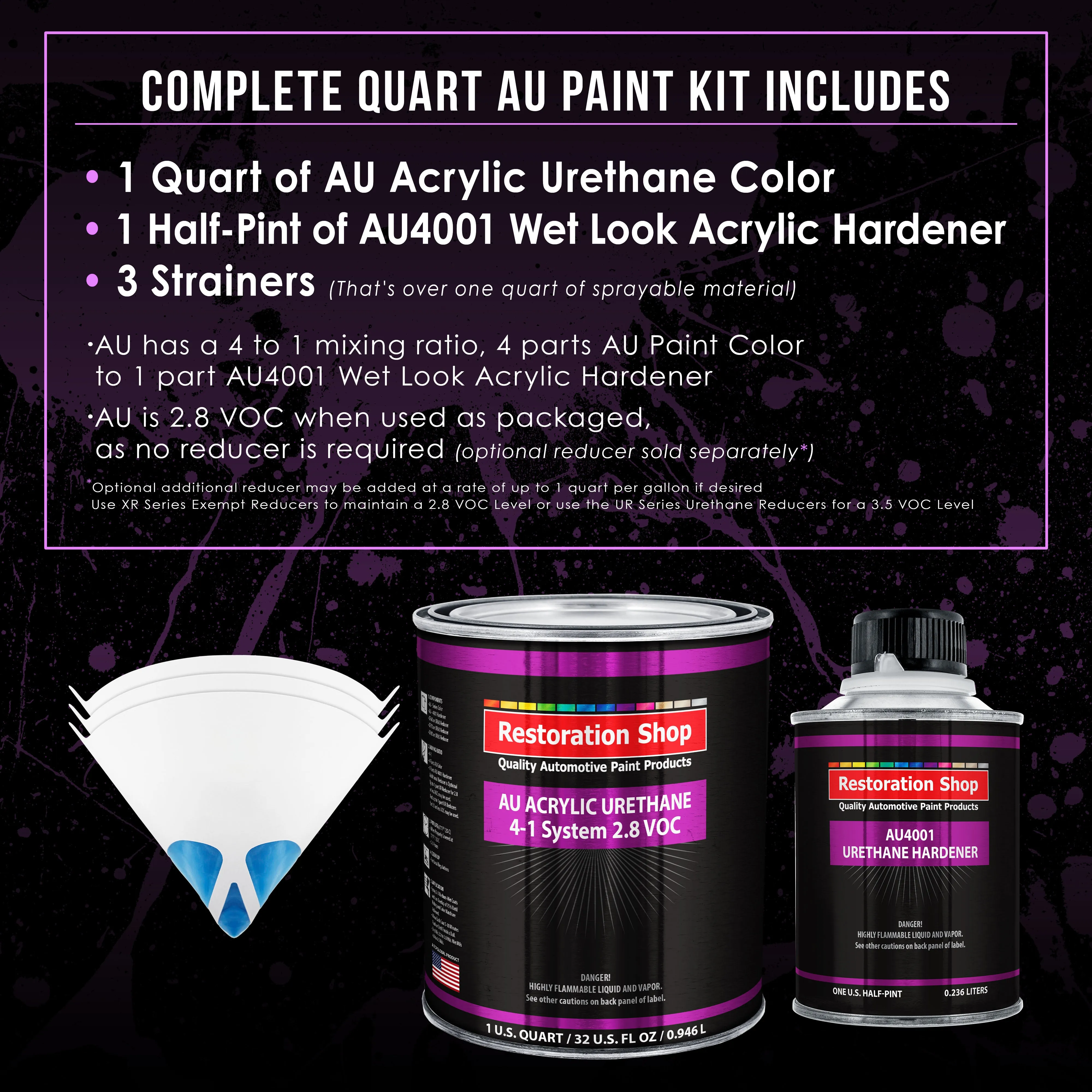 Autumn Gold Metallic Acrylic Urethane Auto Paint - Complete Quart Paint Kit - Professional Single Stage Automotive Car Coating, 4:1 Mix Ratio 2.8 VOC