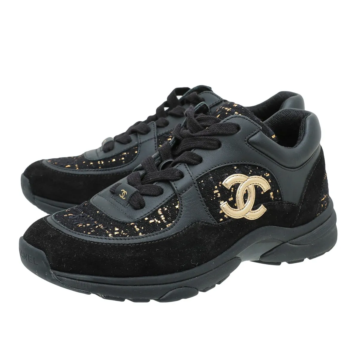 Chanel Bicolor CC Suede Tweed Sneakers 37