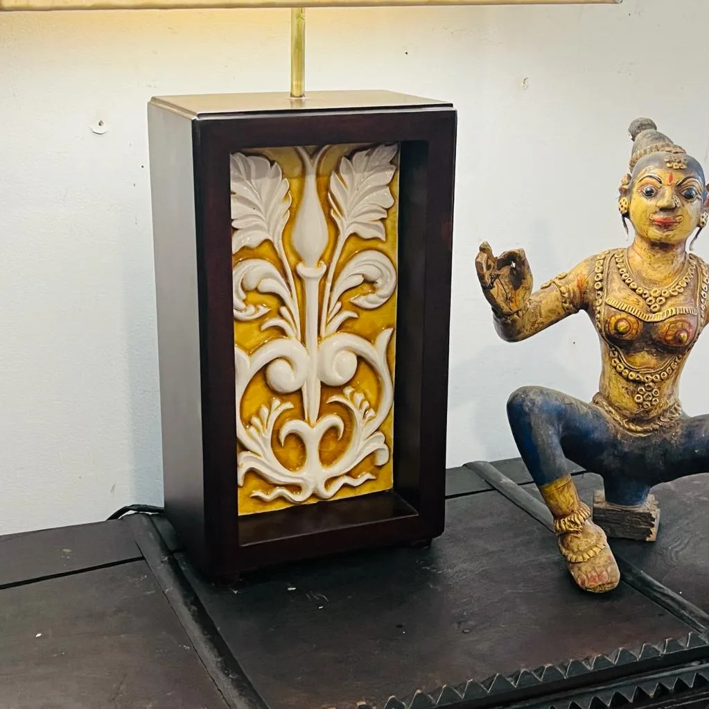 Cream and Gold Embossed Tile Lamp ( Shade Included ) : Noor 19