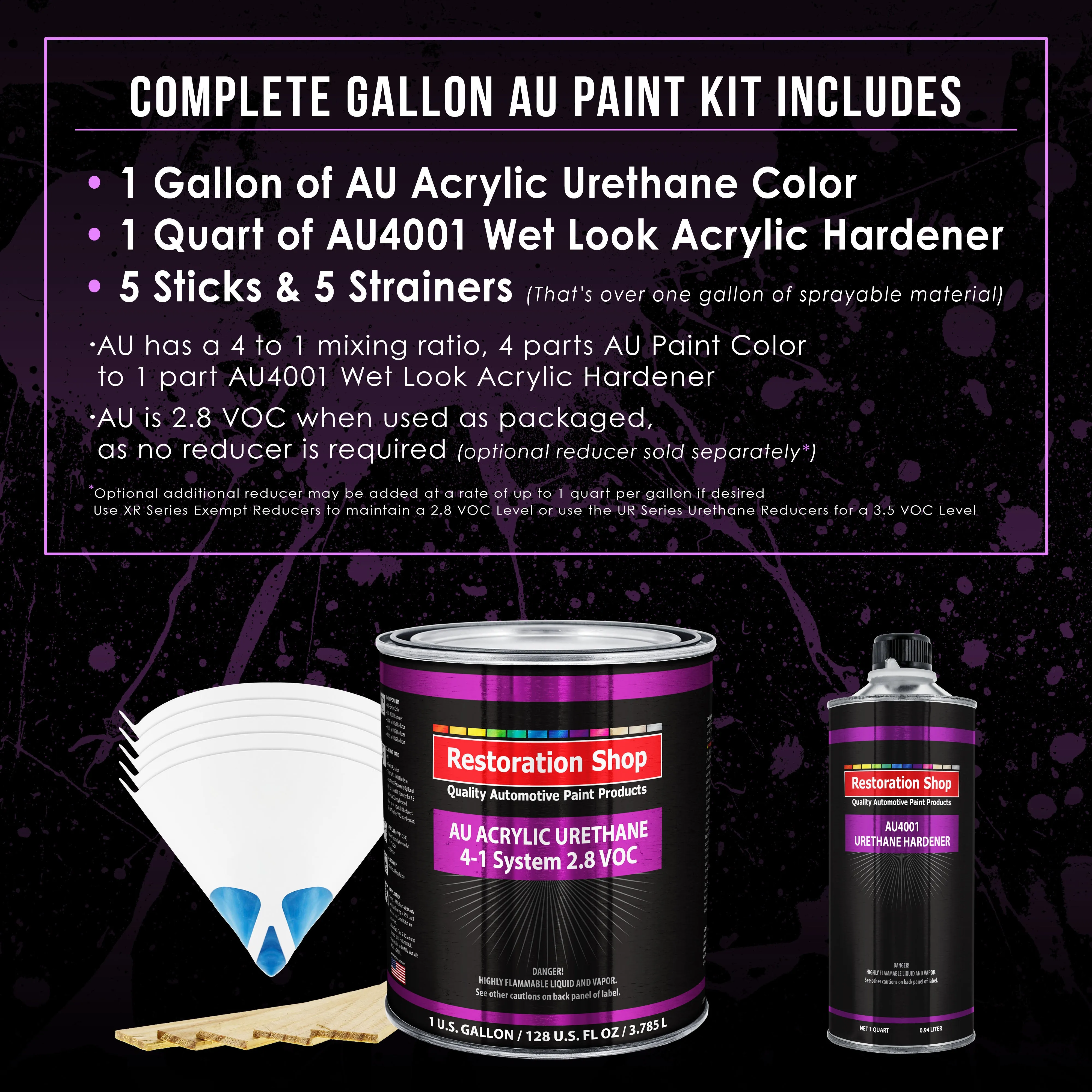 Dark Charcoal Metallic Acrylic Urethane Auto Paint (Complete Gallon Paint Kit) Professional Single Stage Automotive Car Coating, 4:1 Mix Ratio 2.8 VOC