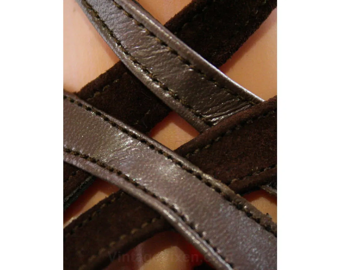 Deco Style 70s Sandals - Size 6 1/2 M - Metallic Brown & Cocoa Suede 1970s Shoes - Deadstock - Peep Toe - Slingback - Hush Puppies - 43220-3