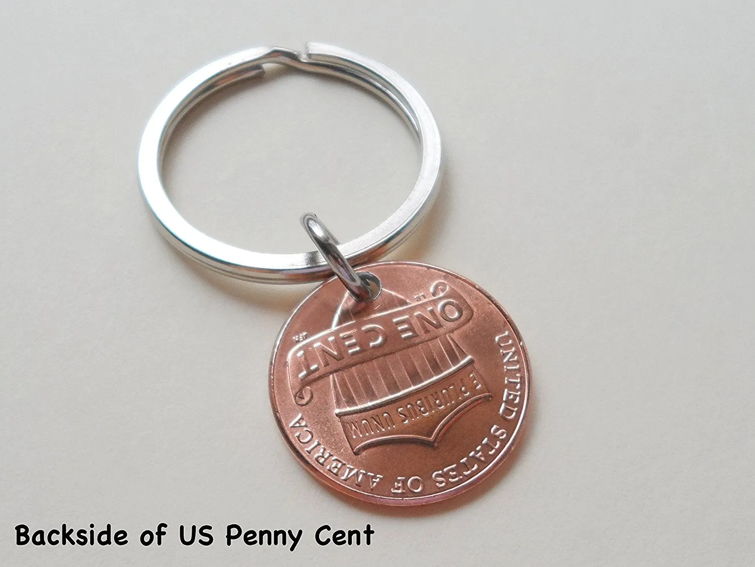 Double Keychain Set 2014 Penny Keychains with Engraved Heart Around Year; 11 Year Anniversary Gift, Couples Keychain