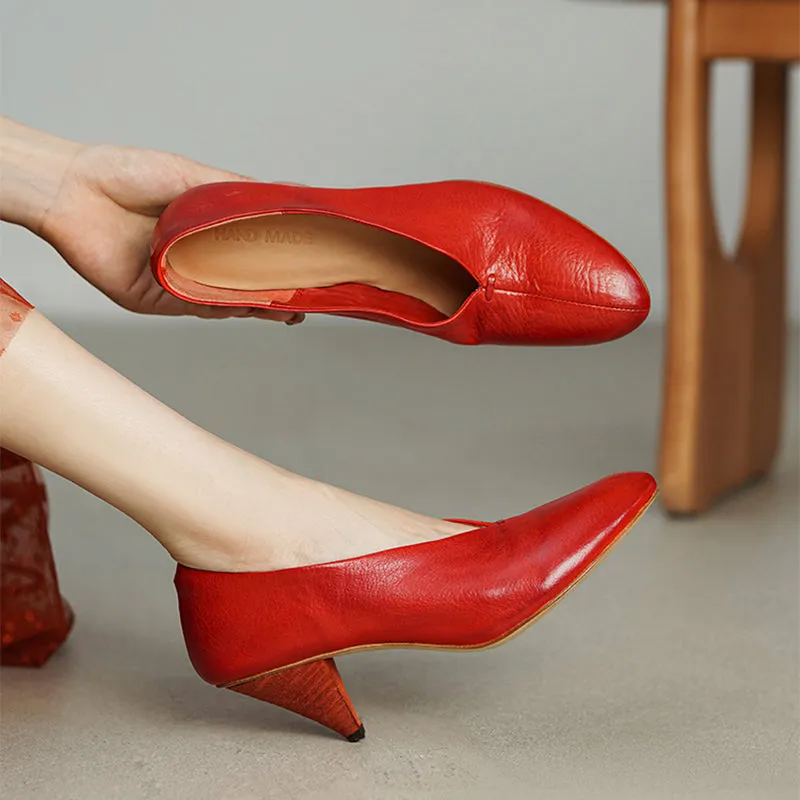 Elegant Horse Leather 65mm Heel Shoes Point Toe Pumps  For Women in White/Red