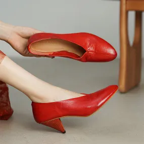 Elegant Horse Leather 65mm Heel Shoes Point Toe Pumps  For Women in White/Red
