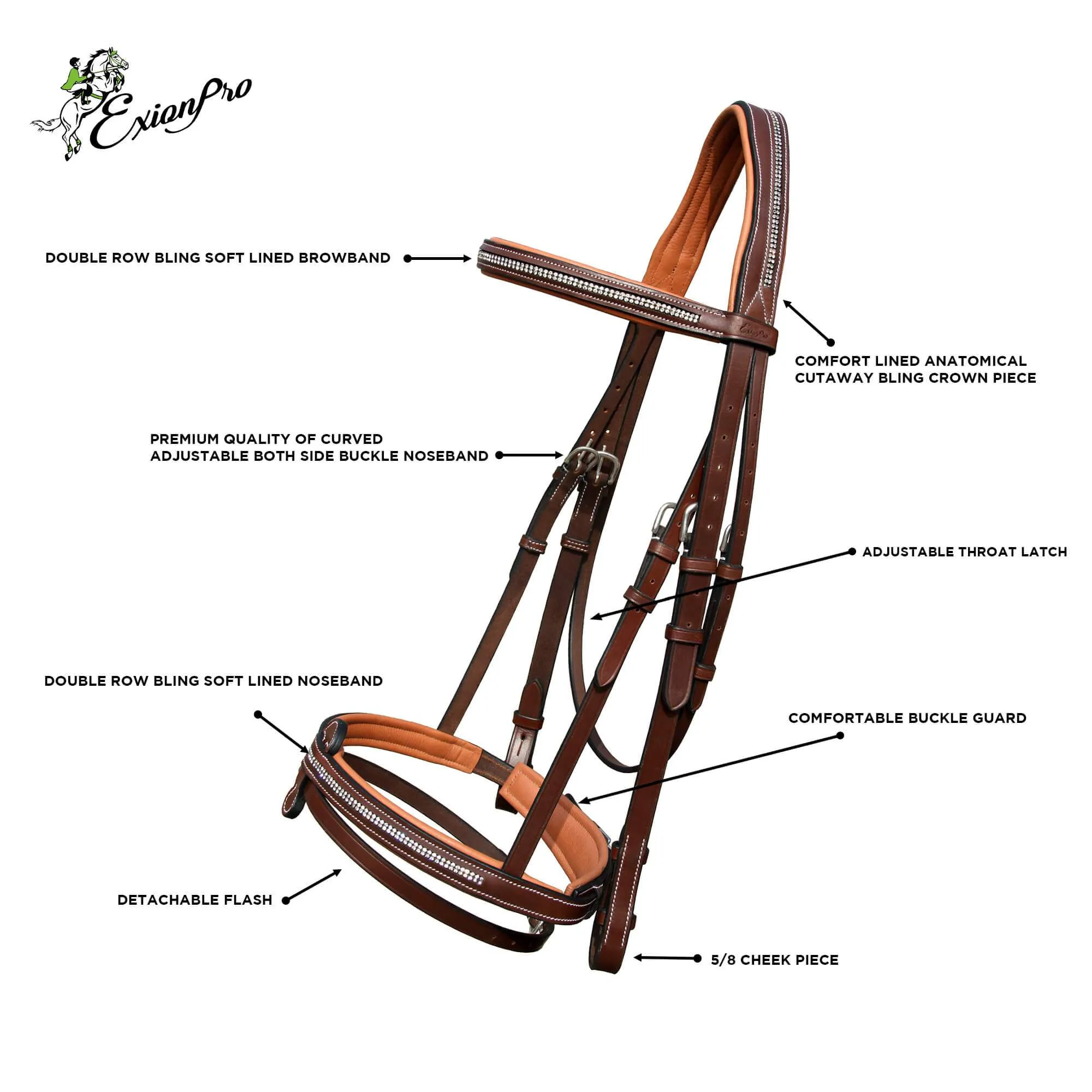 ExionPro Bling Bridle with Umbrella Type Detachable Flash with Reins