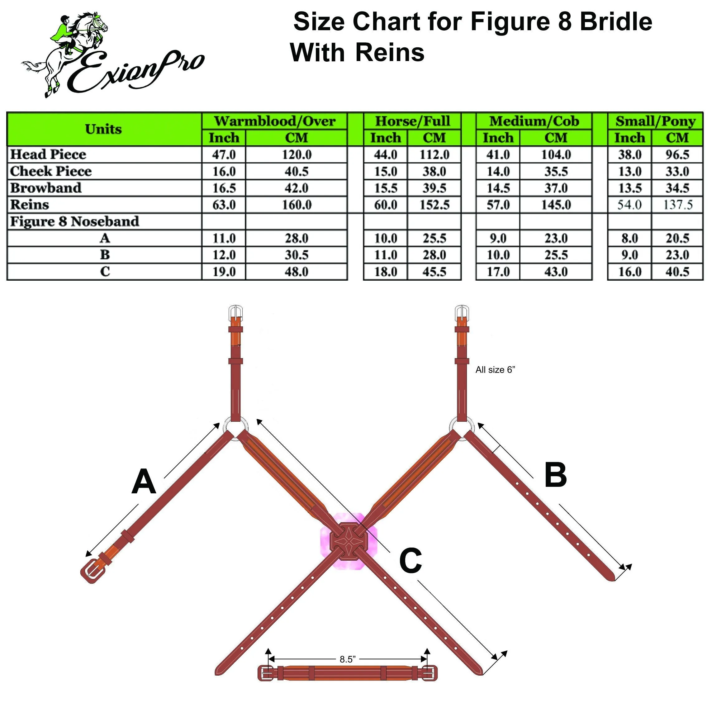 ExionPro Brass Clincher Figure 8 Bridle with Rubber Reins