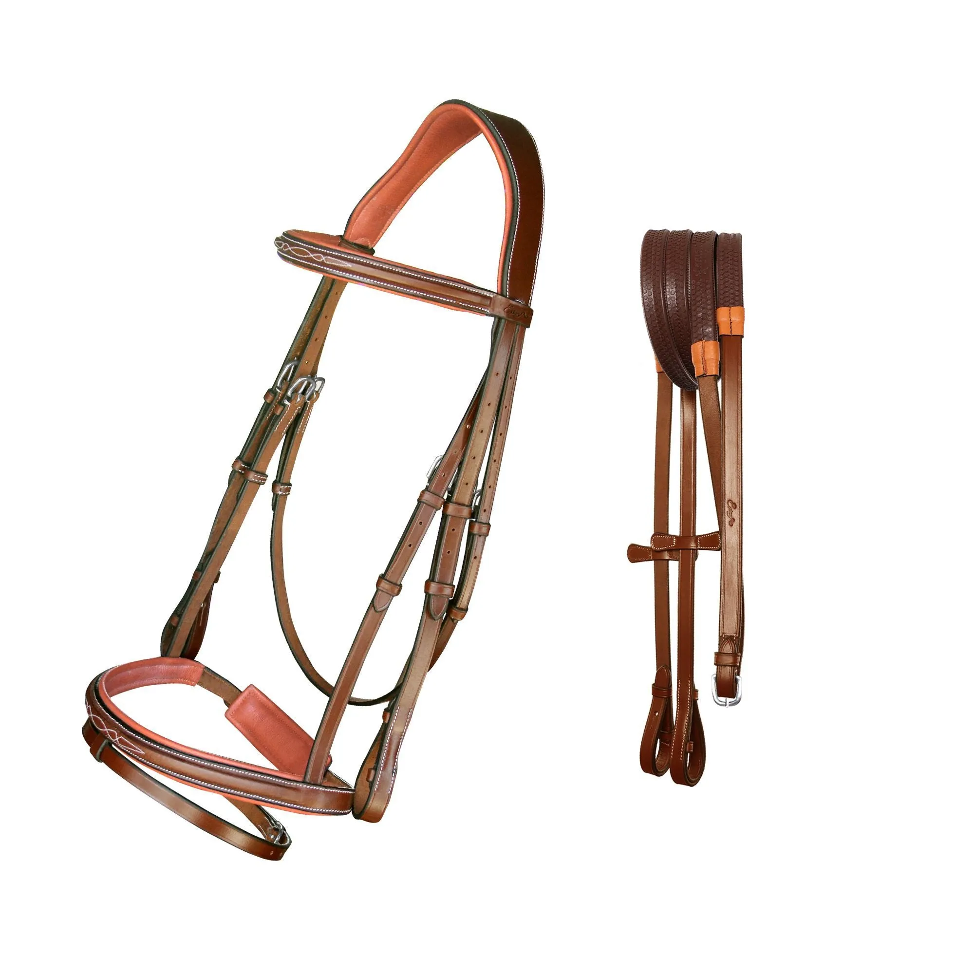 ExionPro Designer Fancy Stitched Bridle with Flash and Rubber Reins