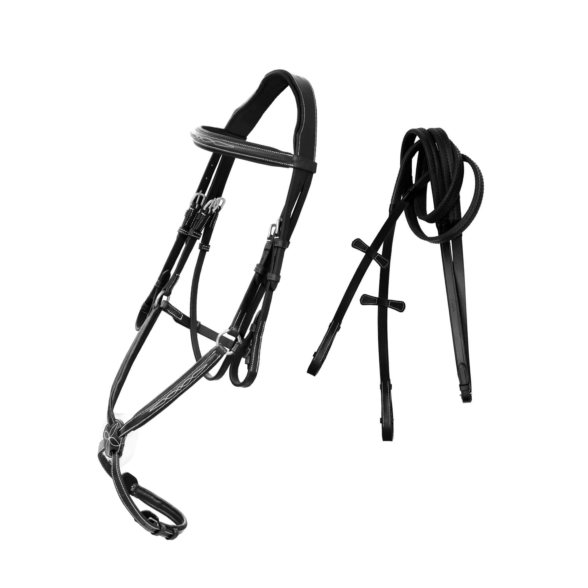 ExionPro Designer Fancy Stitched Figure 8 English Bridle With Rubber Rein