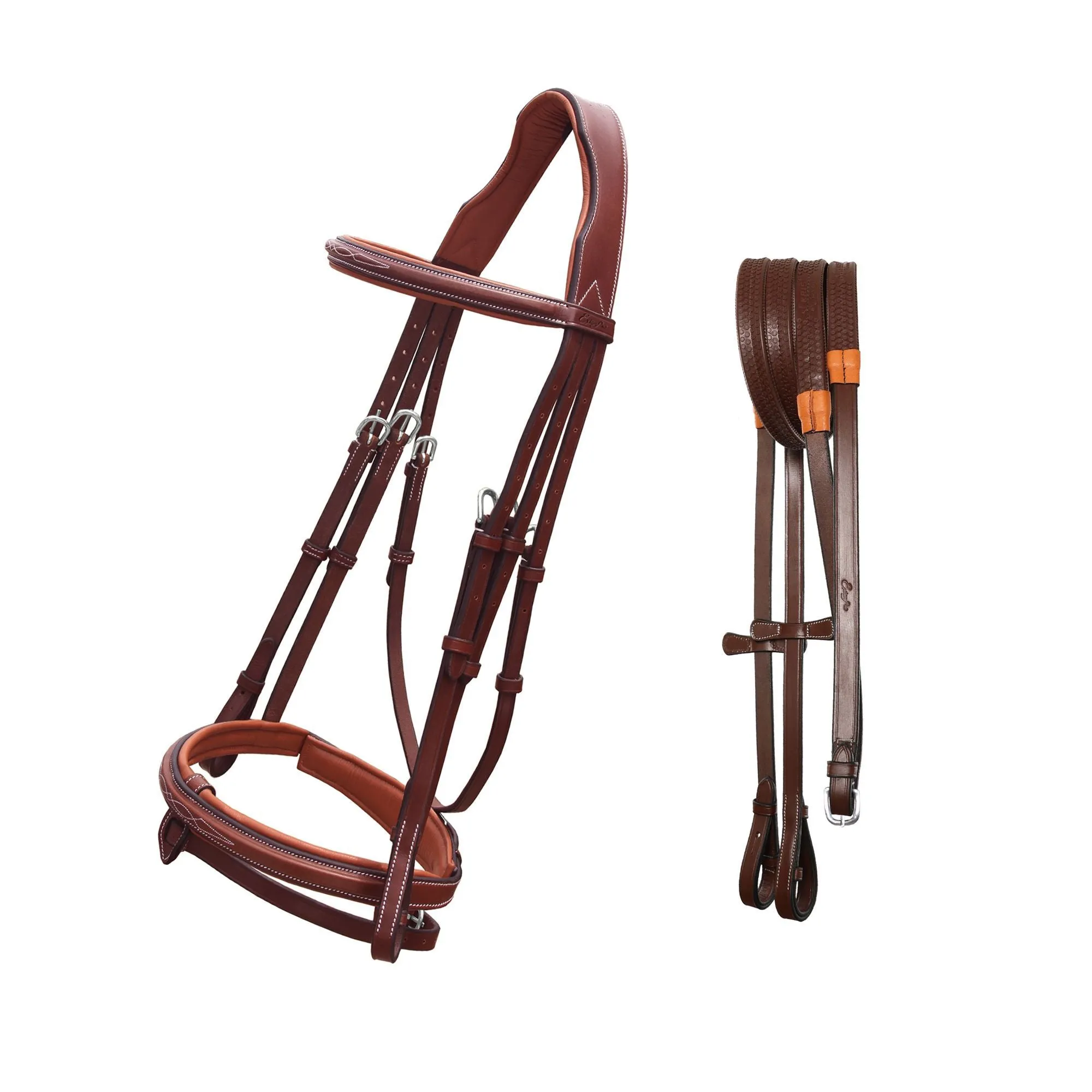 ExionPro Designer Stitched Mono Crown Piece Snaffle Bridle With Rubber Reins