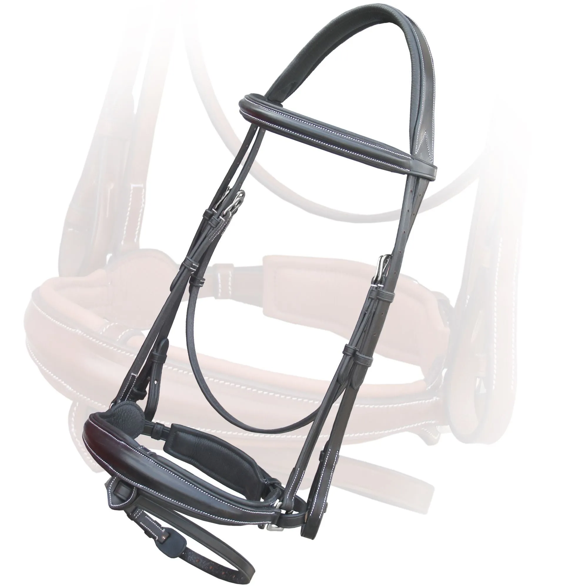 ExionPro Dressage Bridle: Mono Crown, Raised Browband, Anatomical Noseband, Detachable Flash & Web Reins