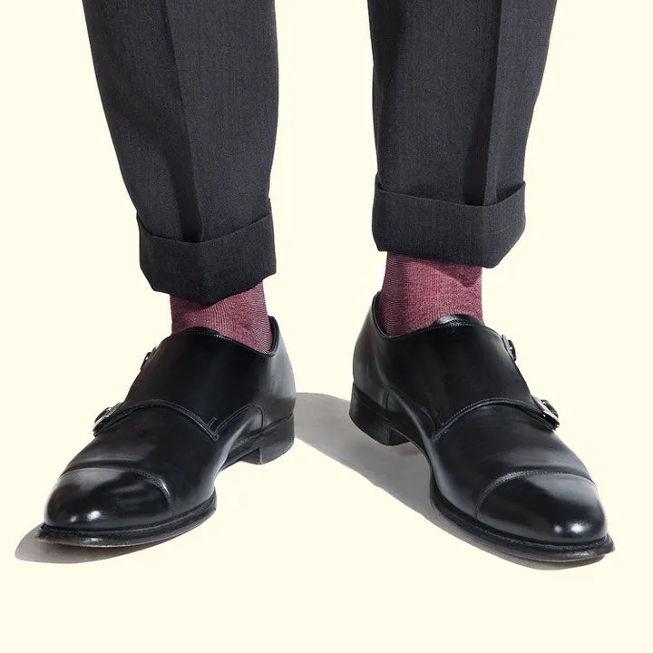 Fine Stripe Pattern Sock in Burgundy