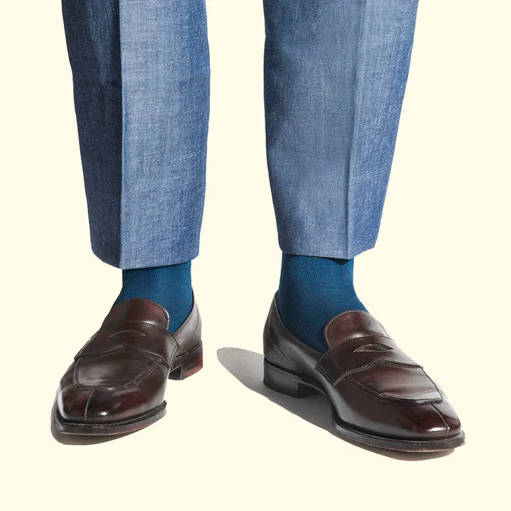 Fine Stripe Pattern Sock in Navy Blue