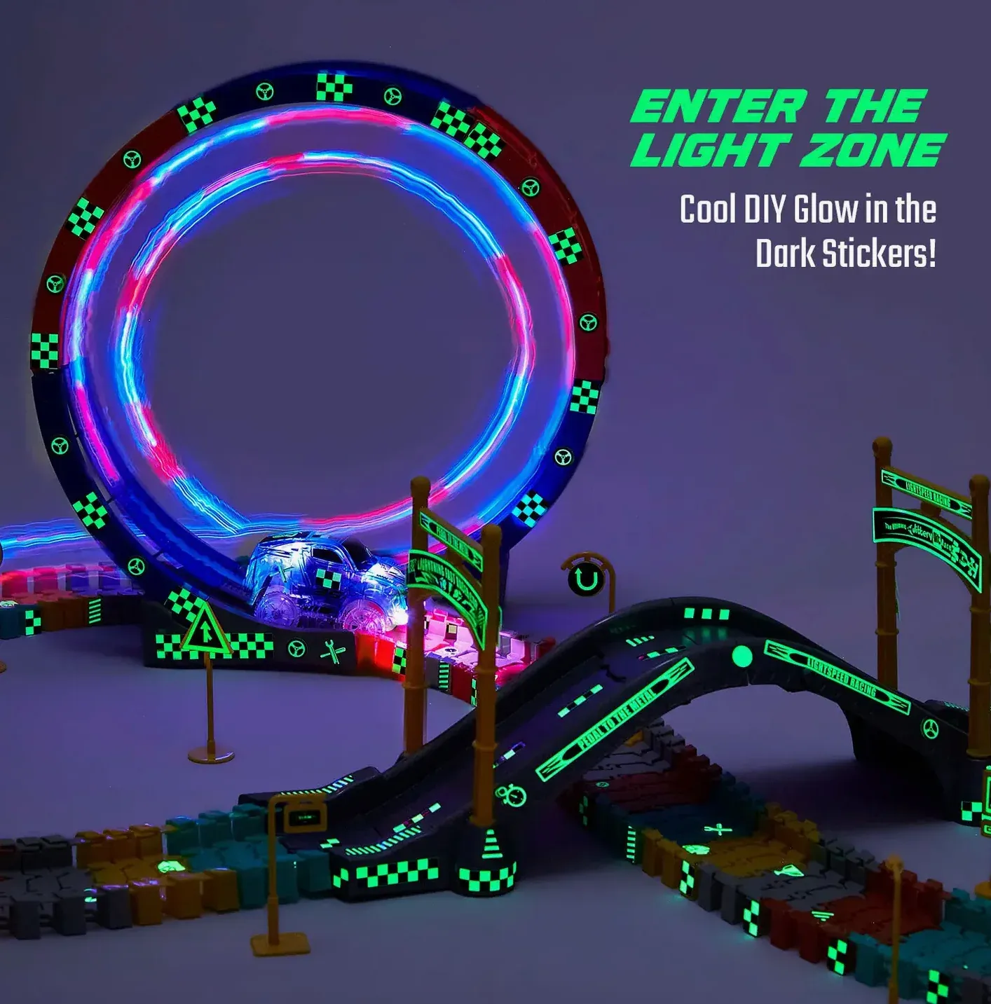 Flashtrack Glow in the Dark Racing & Building Track Set