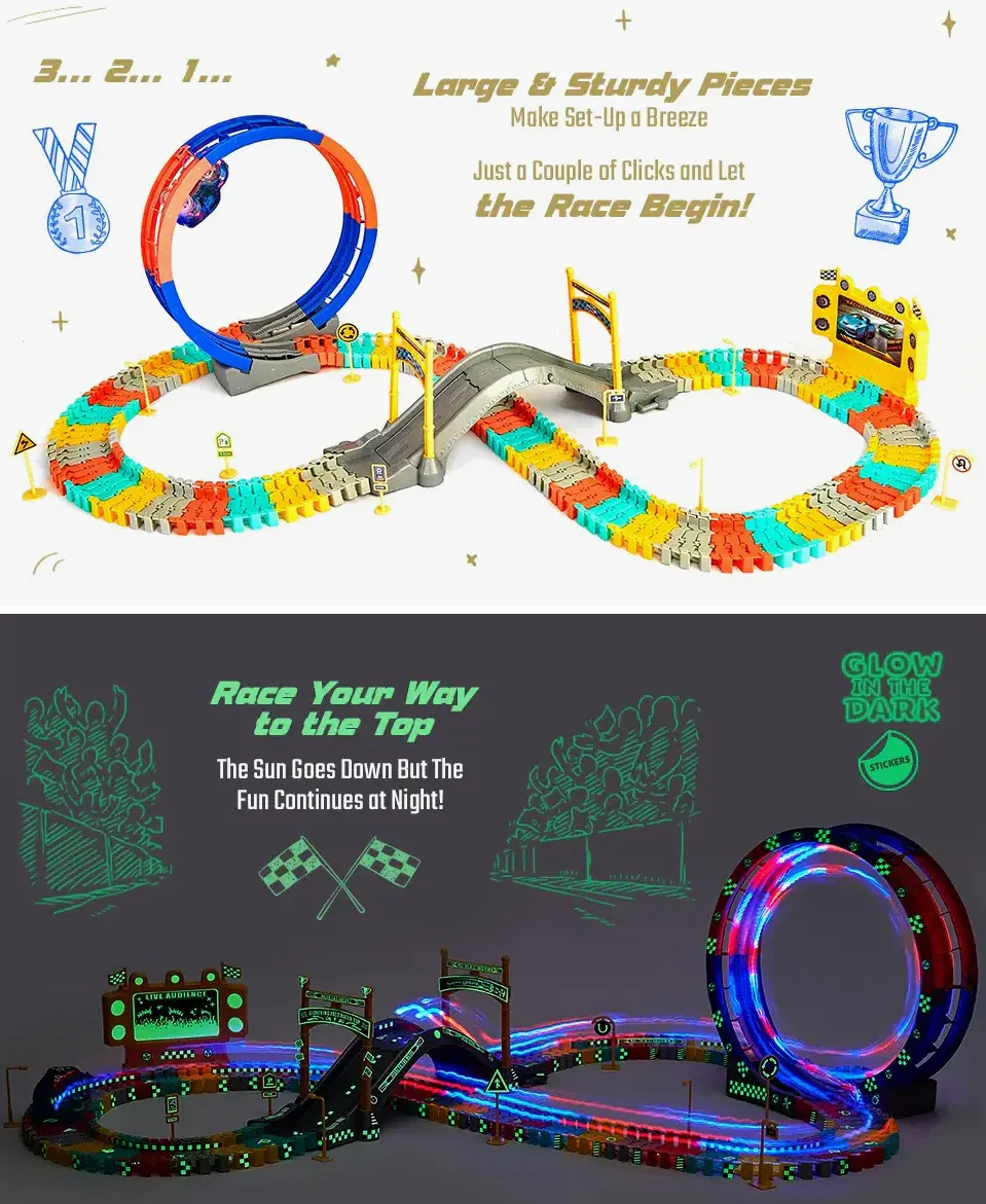 Flashtrack Glow in the Dark Racing & Building Track Set