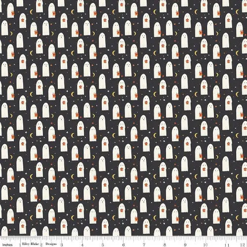 GLOW IN THE DARK: Sheet Ghosts - Charcoal $12.99/ Yard