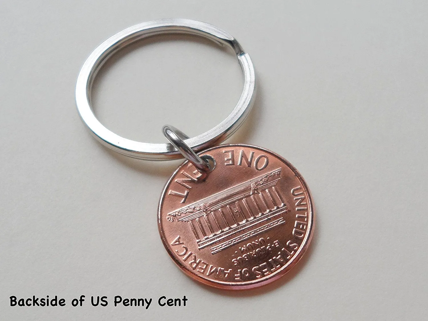 I Love You Heart Charm Layered Over 1987 Penny Keychain; 38 Year Anniversary Gift, Couples Keychain
