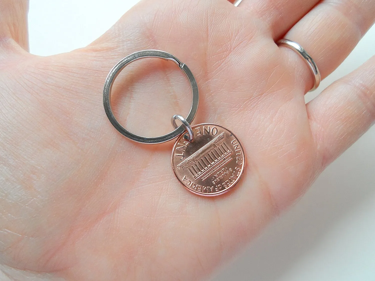I Love You Heart Charm Layered Over 1987 Penny Keychain; 38 Year Anniversary Gift, Couples Keychain