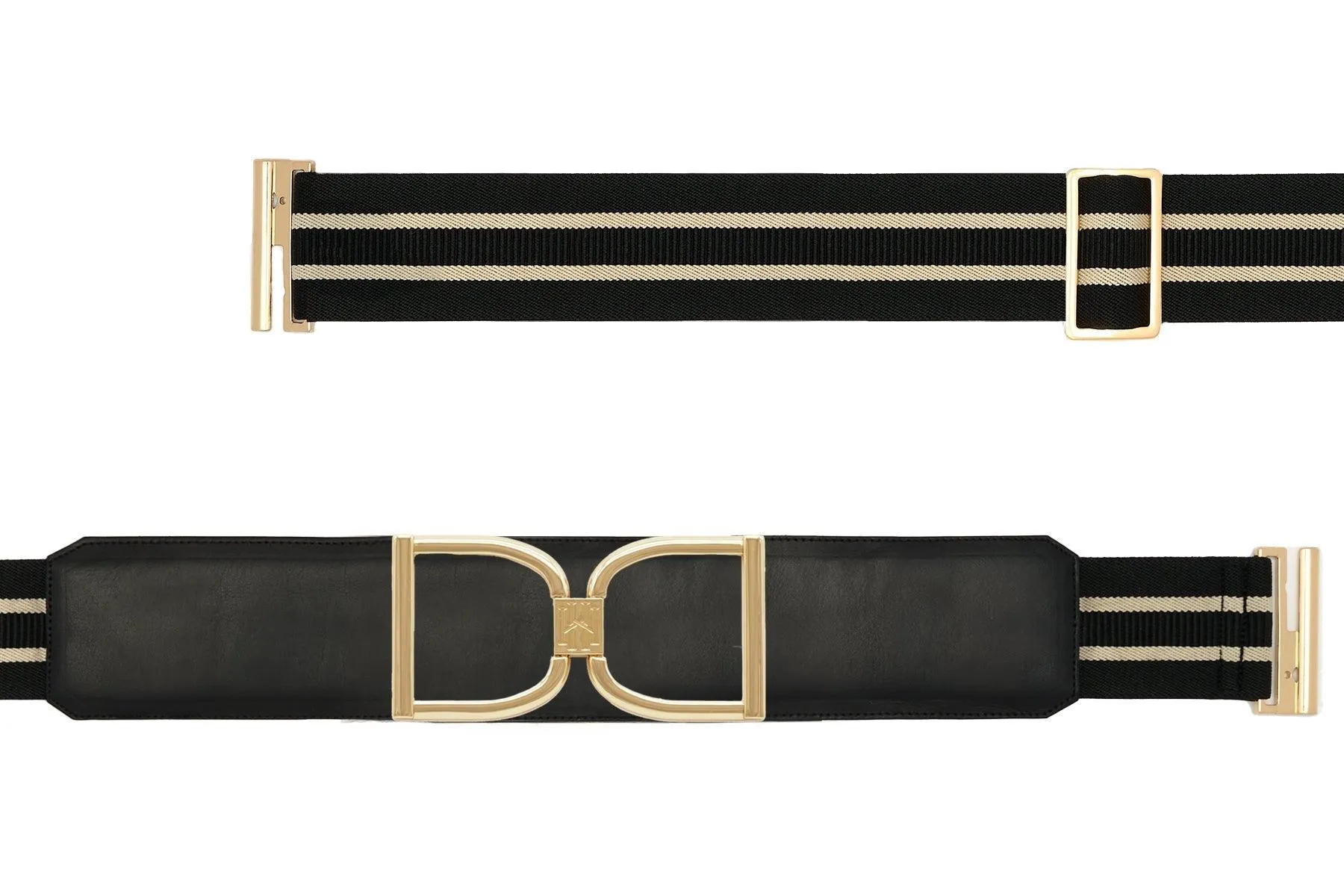 Icon Equestrian Belt - Black Leather with Black and Buff Stripe - RM
