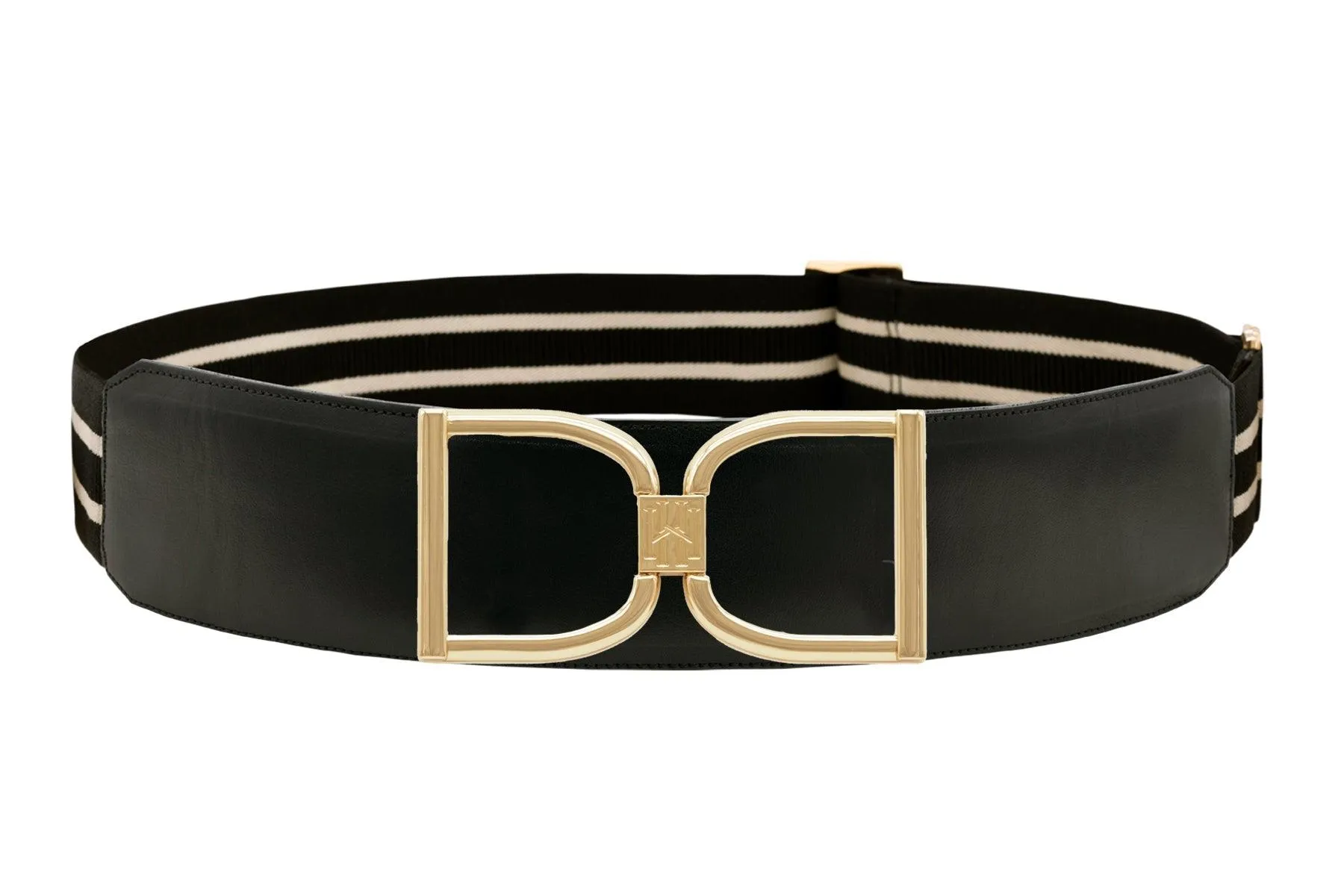 Icon Equestrian Belt - Black Leather with Black and Buff Stripe - RM
