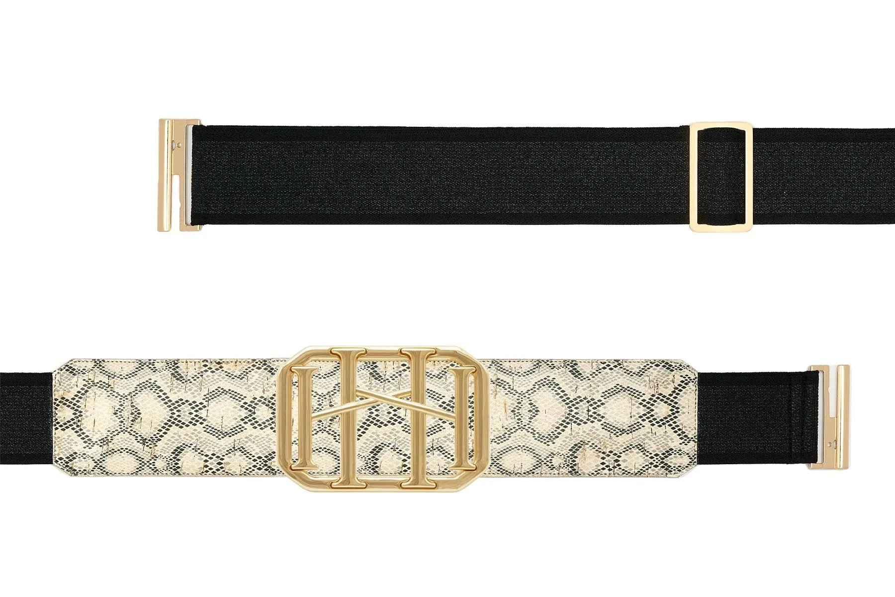 Icon Equestrian Belt - Python Printed Cork with Centered Black Metallic Stripe - TIG