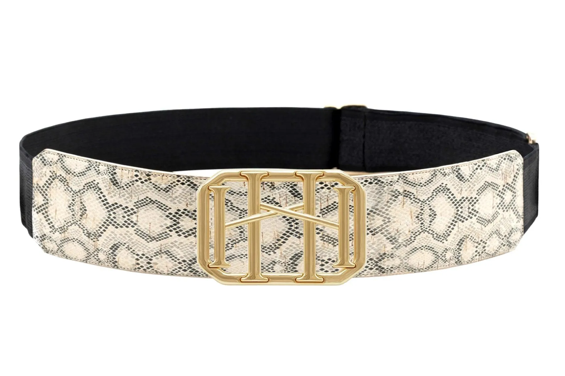 Icon Equestrian Belt - Python Printed Cork with Centered Black Metallic Stripe - TIG
