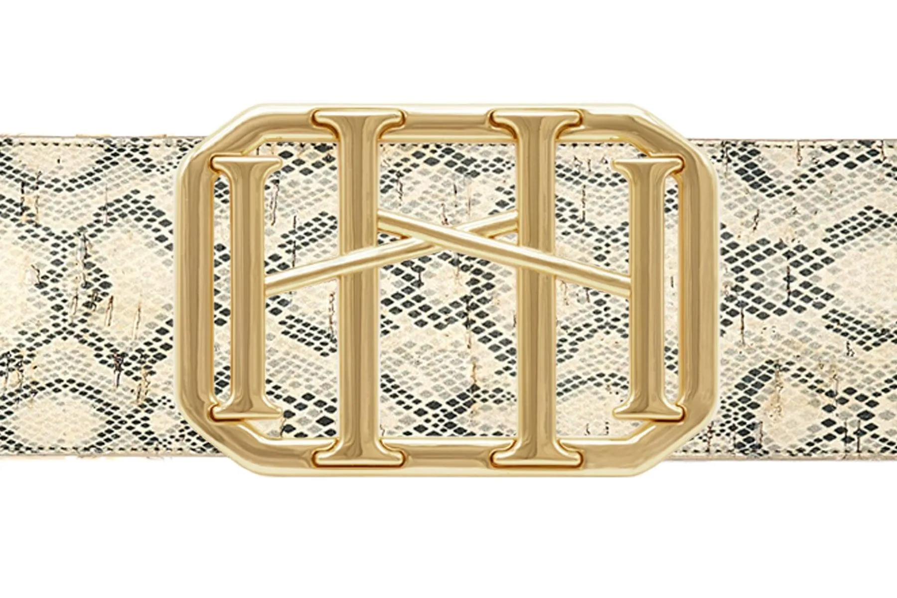 Icon Equestrian Belt - Python Printed Cork with Centered Black Metallic Stripe - TIG