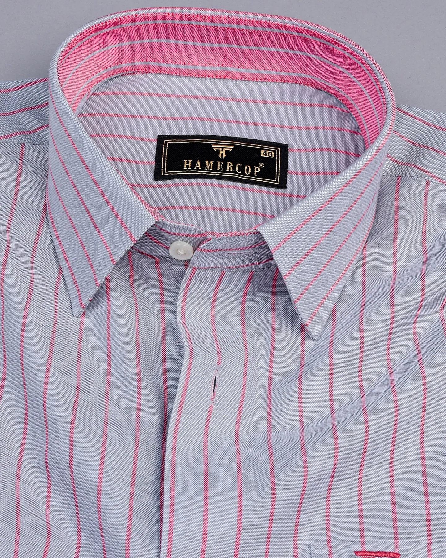 Lapis Gray With Pink Stripe Oxford Cotton Shirt