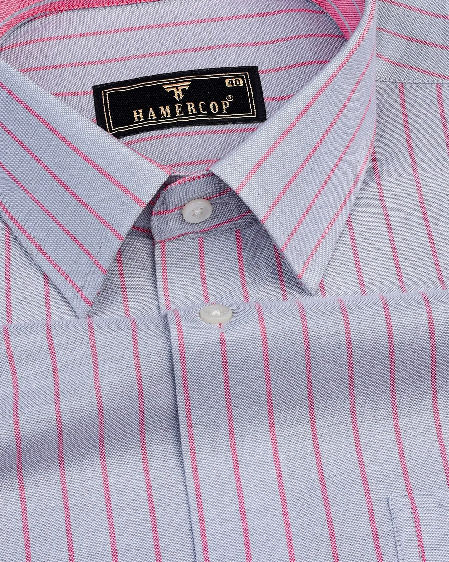 Lapis Gray With Pink Stripe Oxford Cotton Shirt