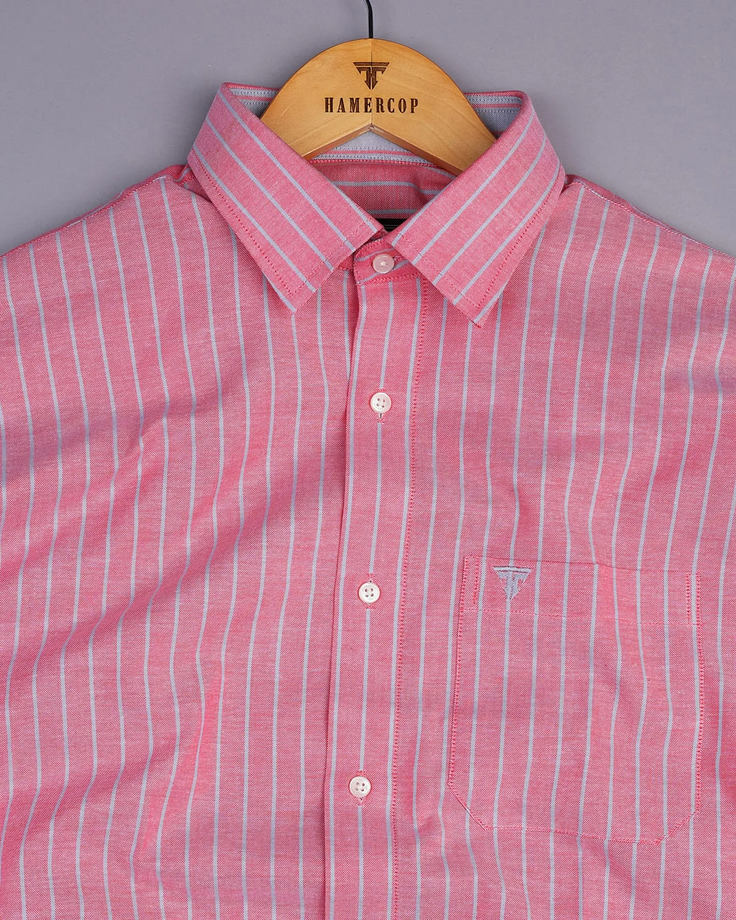 Lapis Pink With Gray Stripe Oxford Cotton Shirt