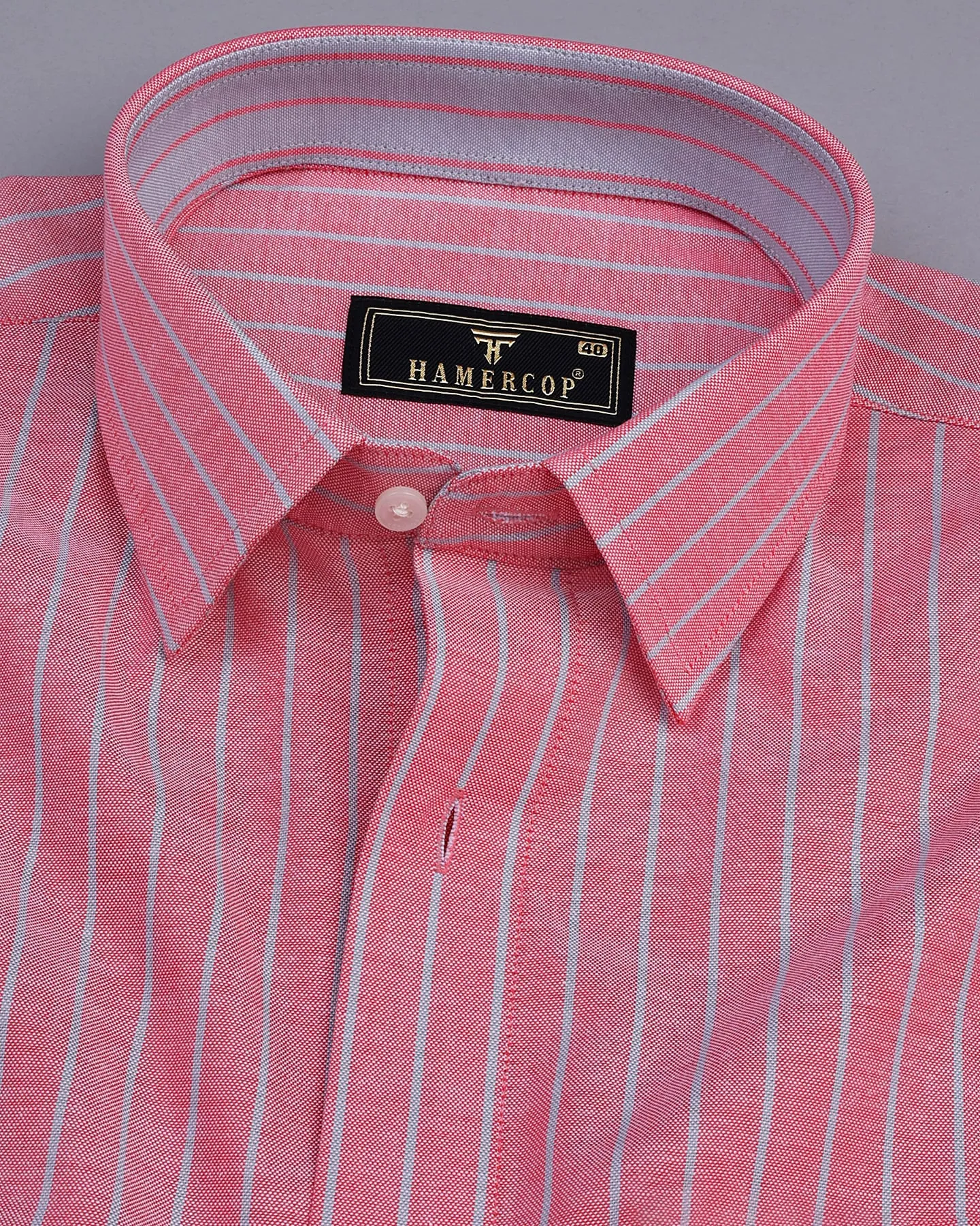 Lapis Pink With Gray Stripe Oxford Cotton Shirt