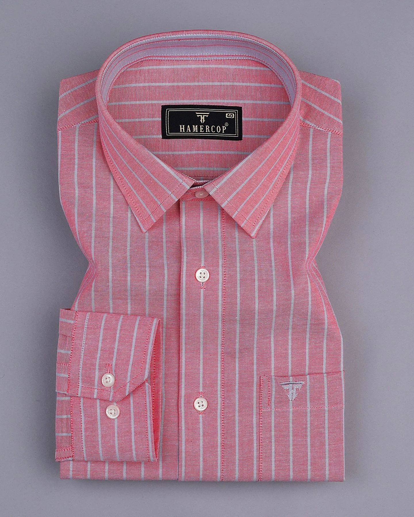 Lapis Pink With Gray Stripe Oxford Cotton Shirt