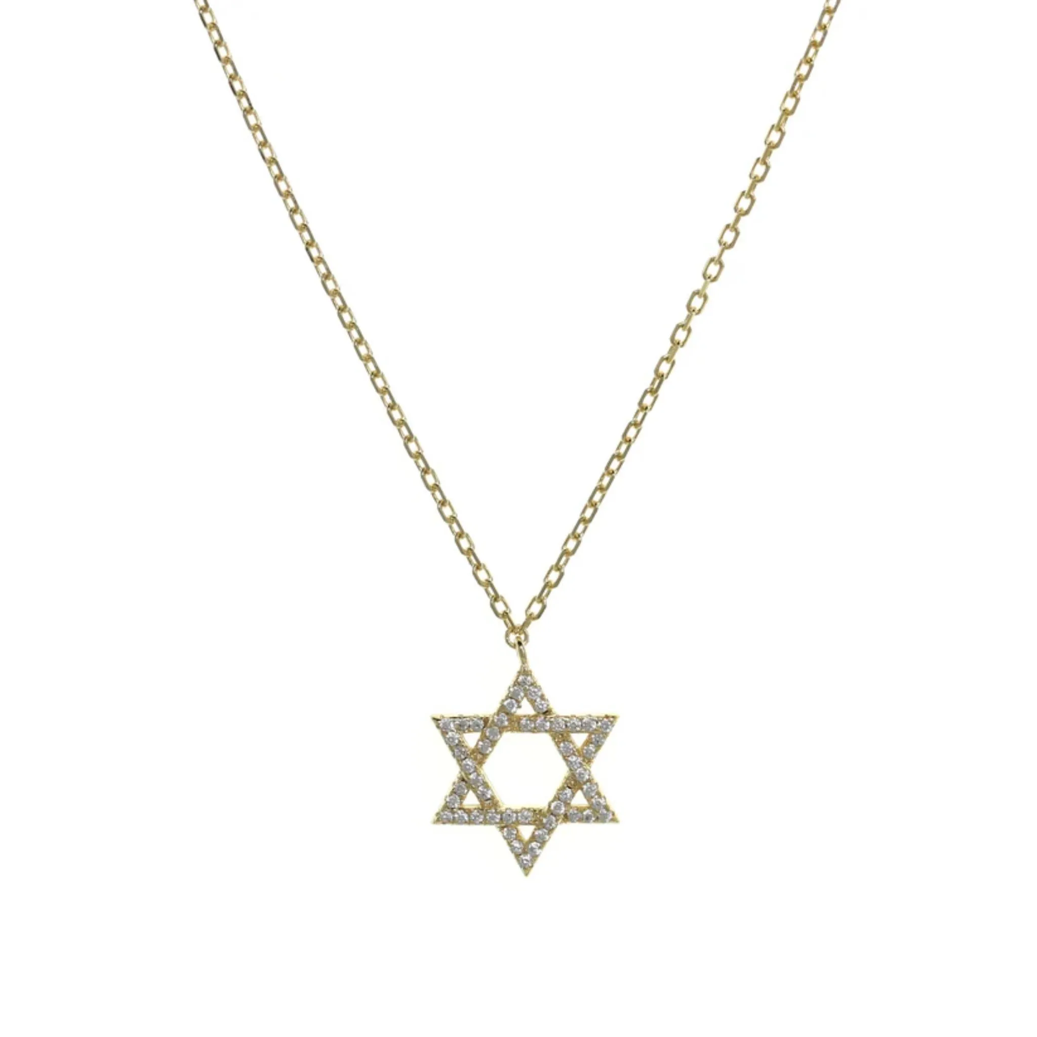 Large Star of David Pendant Necklace in Gold with CZ Stones by Penny Levi