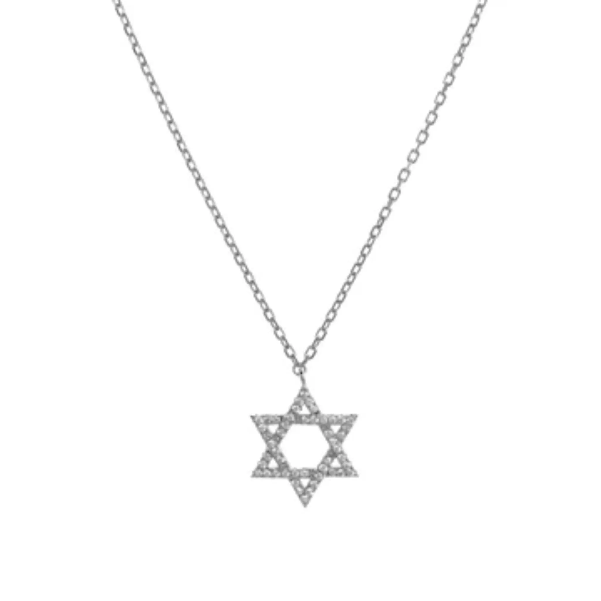 Large Star of David Pendant Necklace in Silver with CZ Stones by Penny Levi