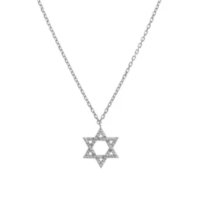 Large Star of David Pendant Necklace in Silver with CZ Stones by Penny Levi