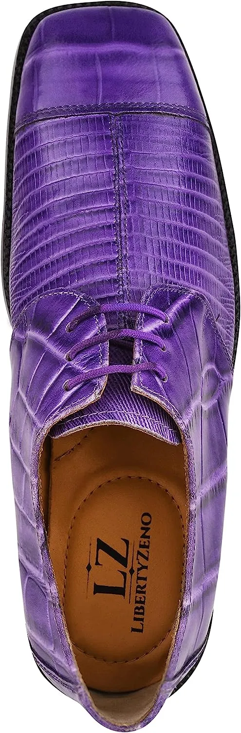 Men's Crocodile Lizard Purple Lace Up Oxford Dress Shoes