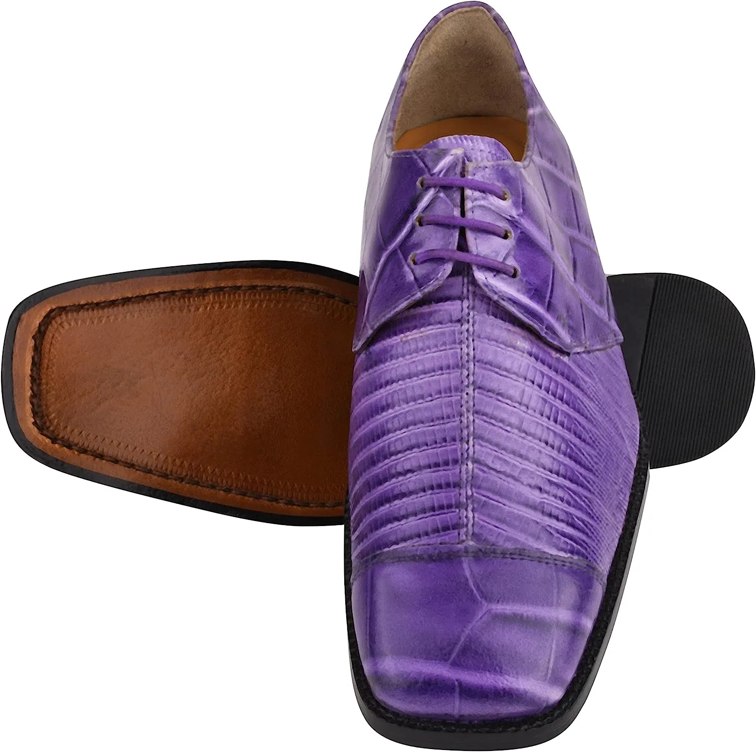 Men's Crocodile Lizard Purple Lace Up Oxford Dress Shoes