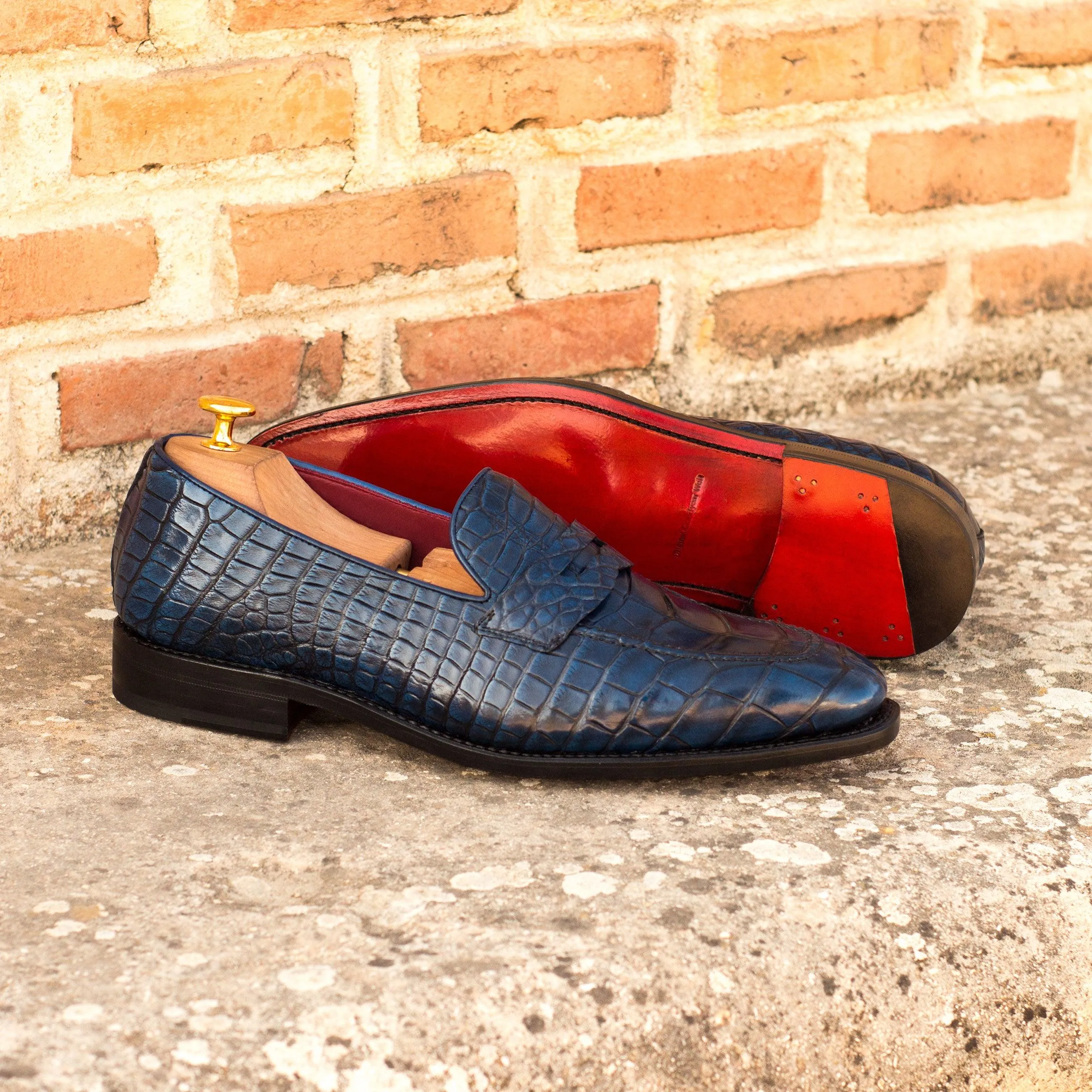 Navy Alligator Penny Loafer