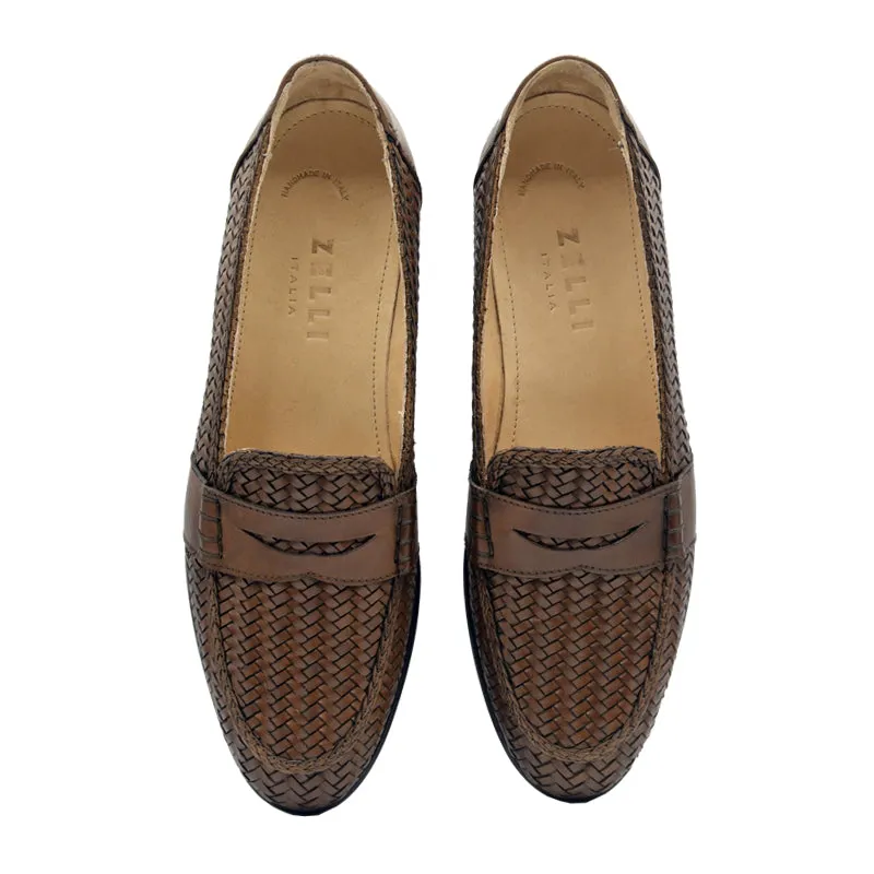 Nicola Woven Italian Calfskin Penny Loafer in Cognac by Zelli Italia