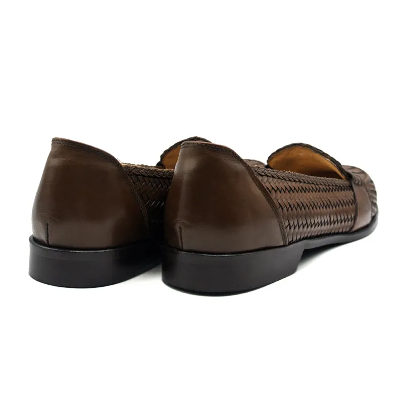Nicola Woven Italian Calfskin Penny Loafer in Cognac by Zelli Italia