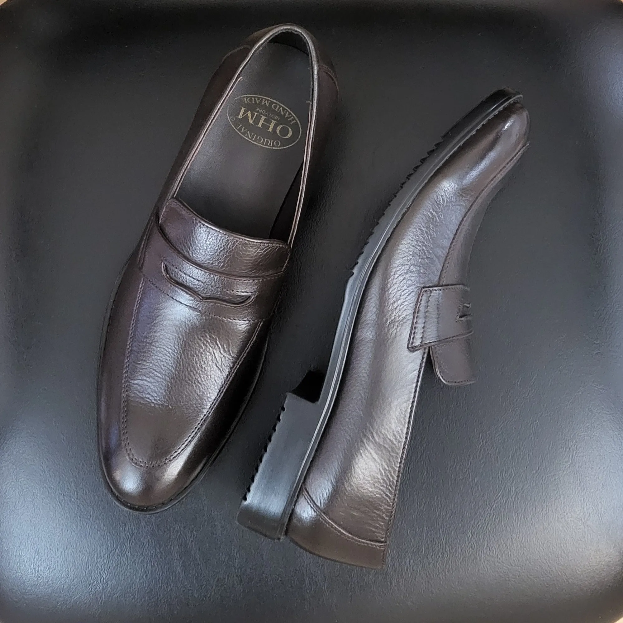 OHM New York Ultra Soft Grained Italian Penny Loafer Leather Shoes Coco Color