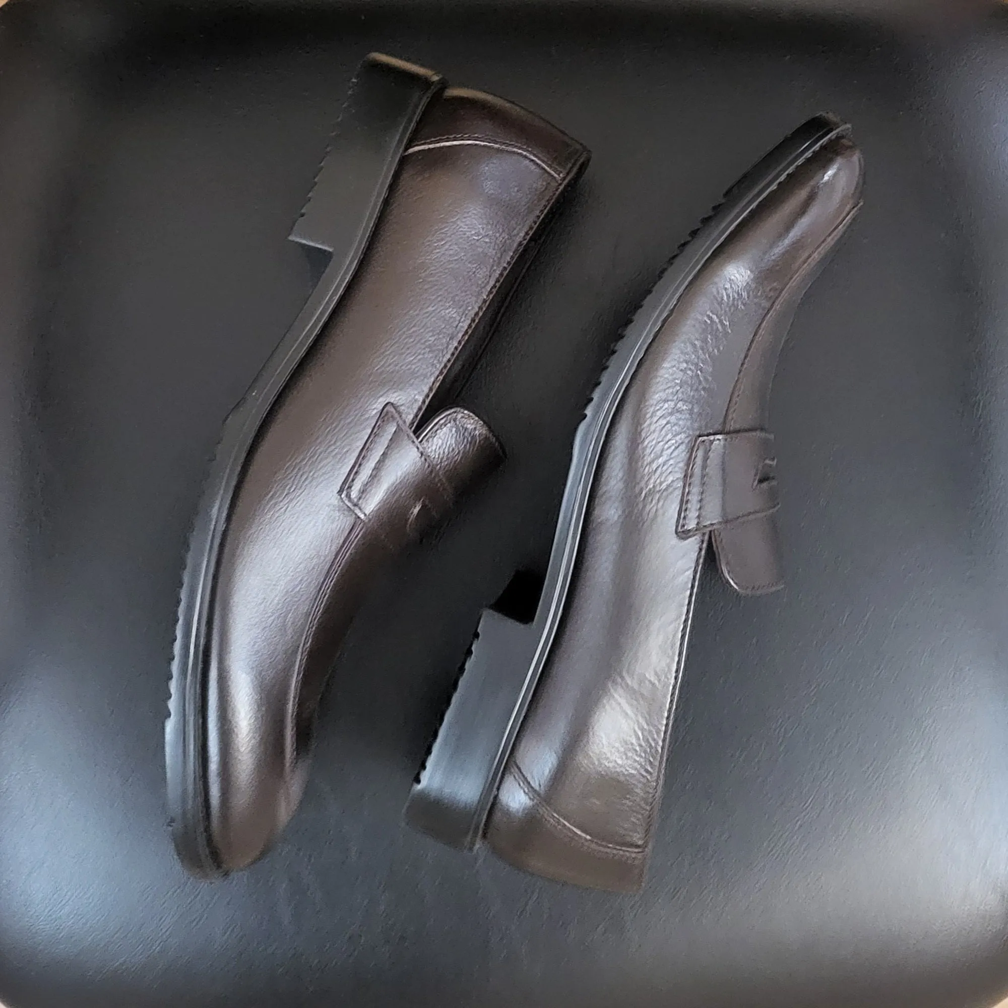 OHM New York Ultra Soft Grained Italian Penny Loafer Leather Shoes Coco Color