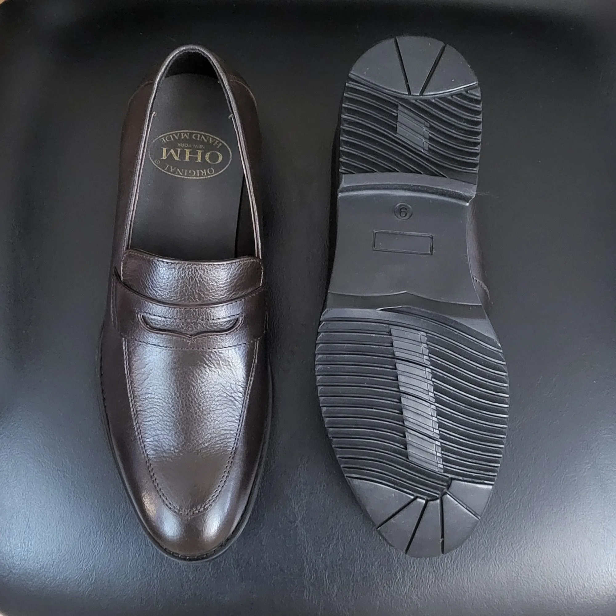 OHM New York Ultra Soft Grained Italian Penny Loafer Leather Shoes Coco Color